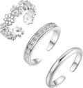 Three-piece daisy toe ring set in silver-tone
