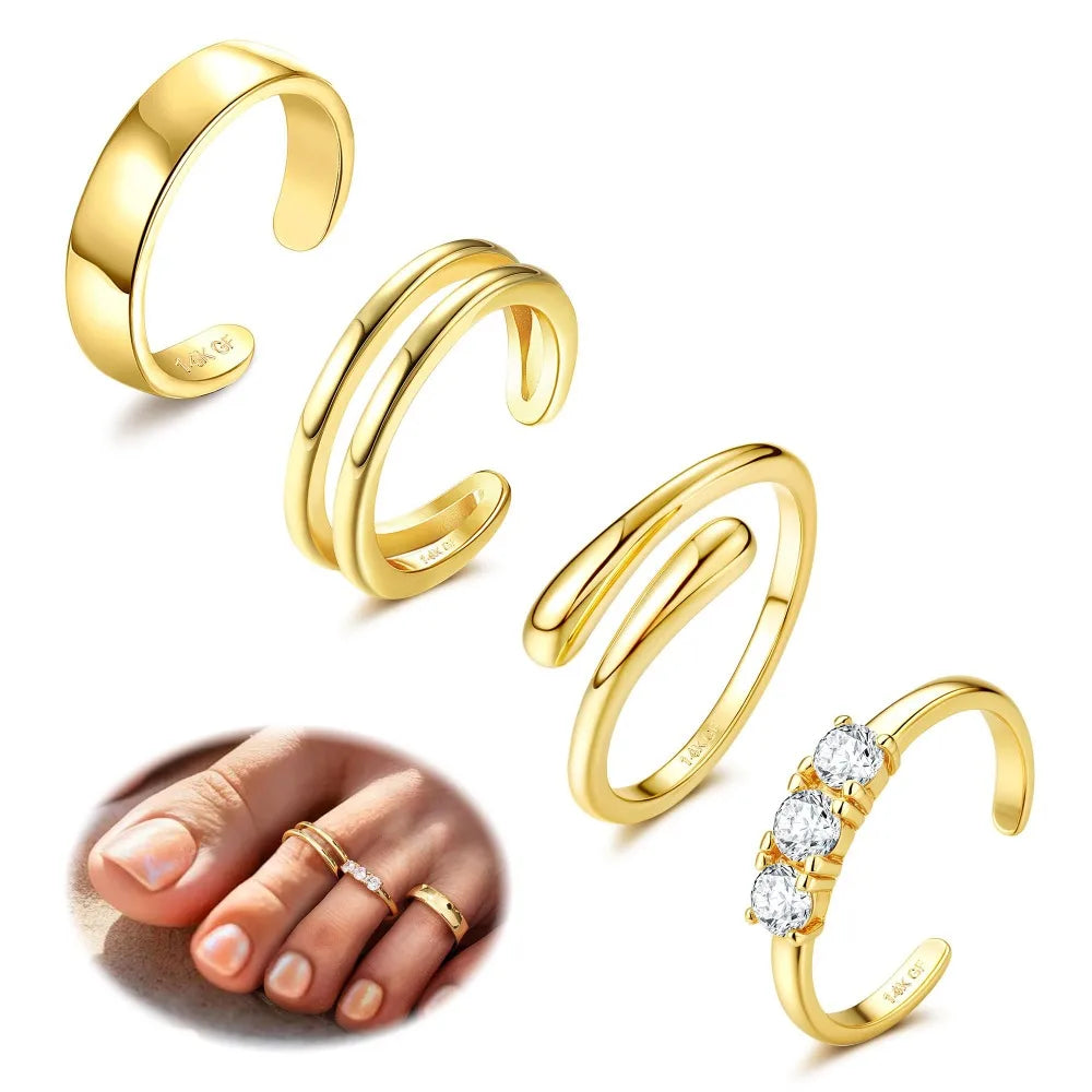 Gold-tone four-piece toe ring set C