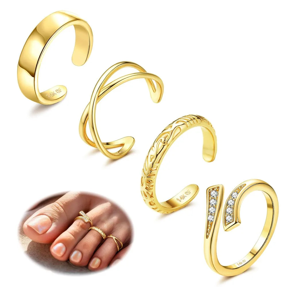 Gold-tone four-piece toe ring set B