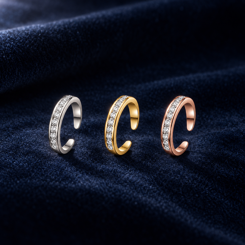 Adjustable toe ring resting on deep navy velvet