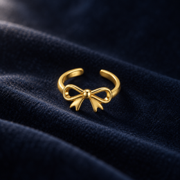 Gold-tone bow toe ring on deep navy velvet